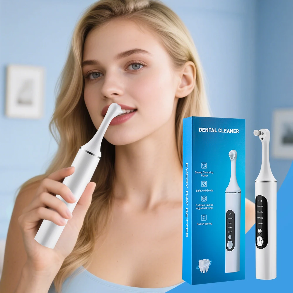 Teeth Whitening Kit - Elektrischer Zahnpolierer, Zahnaufhellungsreiniger, 6 Bürstenköpfe, LED-Licht,