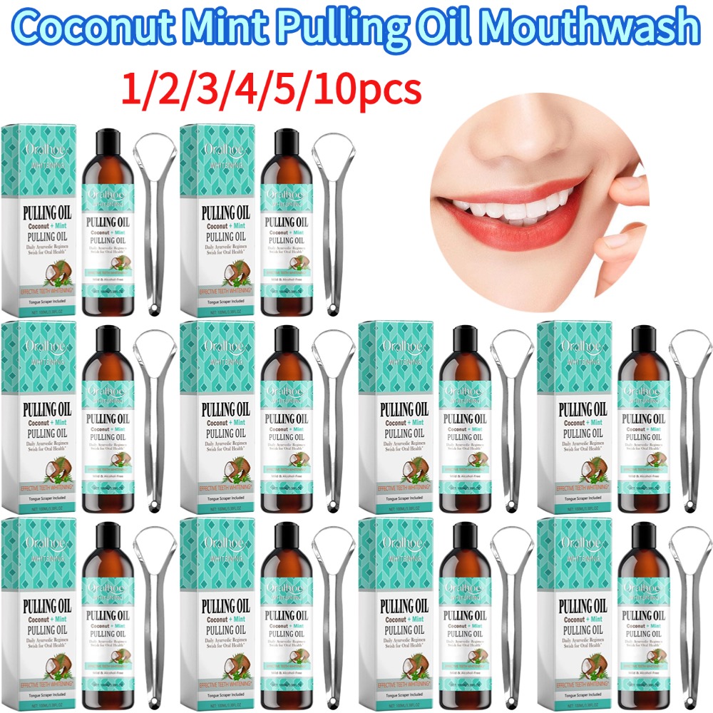 Teeth Whitening Oil Pulling - Kokosnuss-Minze-Ziehöl, Mundwasser, alkoholfrei, Zahnaufhellung, frischer Mundgeruch,